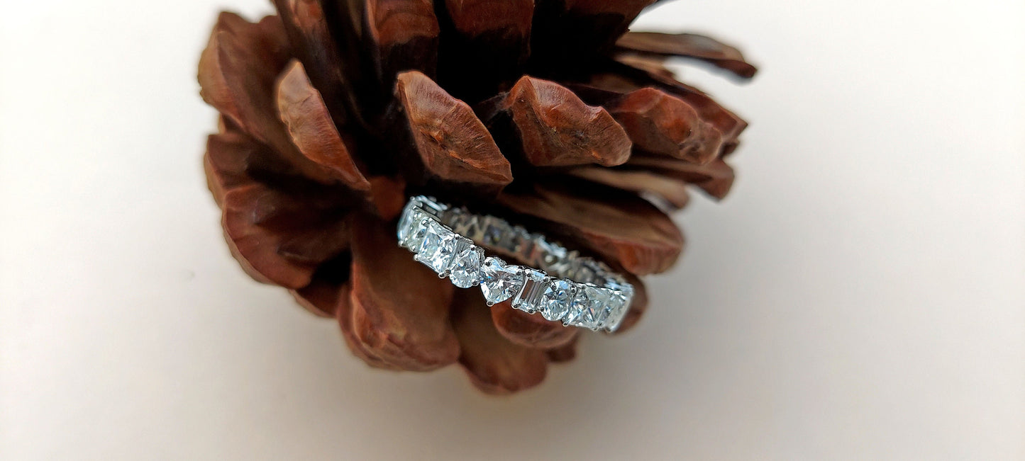 Multi shape Moissanite Eternity Band, stackable ring, All in one, Customised it in half\Full Eternity with your favorite shapes