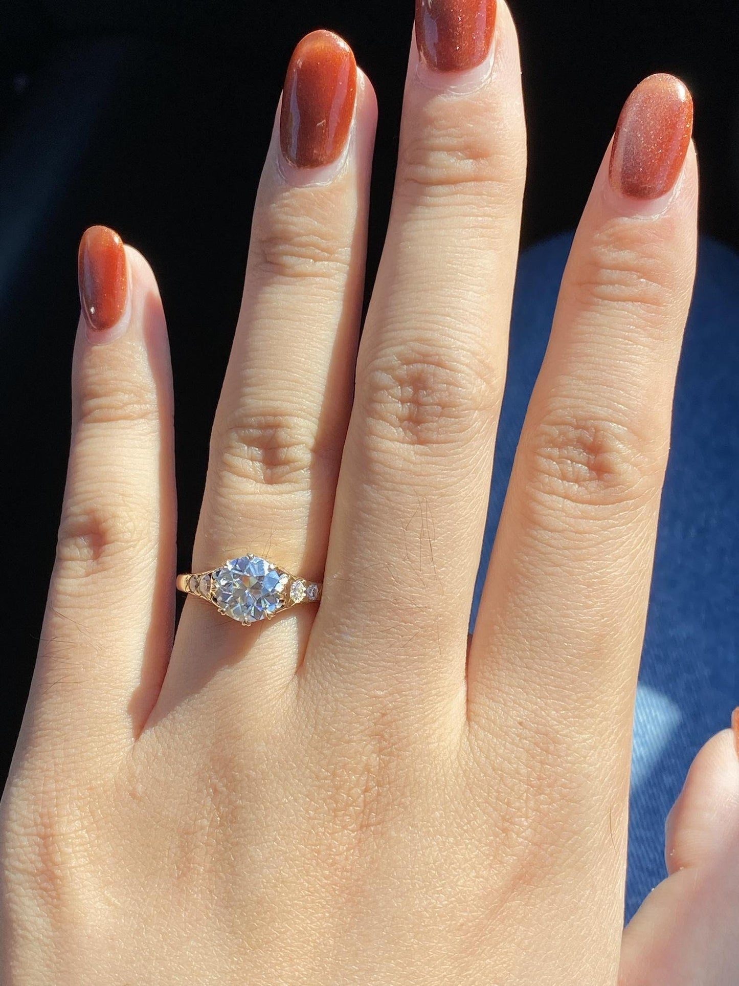 Vintage Old European cut moissanite solitaire Engagement ring with side stones, Edwardian Setting ,ring for women, vintage-inspired setting.