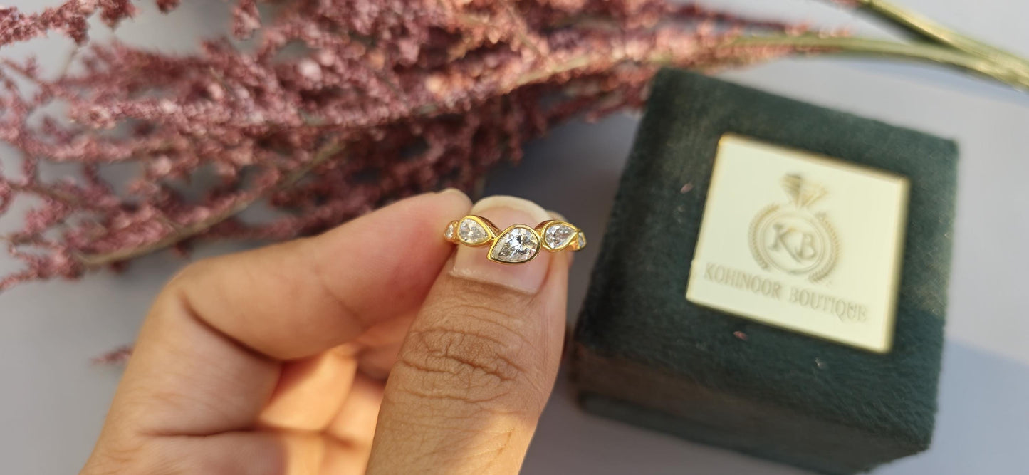 East west Bezel Set Pear Moissanite half eternity ring, Wedding Band, stackable minimalist ring for women, 5 stone anniversary band