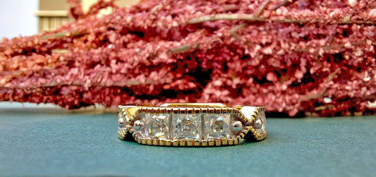 Vintage France\ French cut Moissanite Eternity Ring, wedding band, stackable ring, Princess cut Half\Full eternity band, Anniversary gift