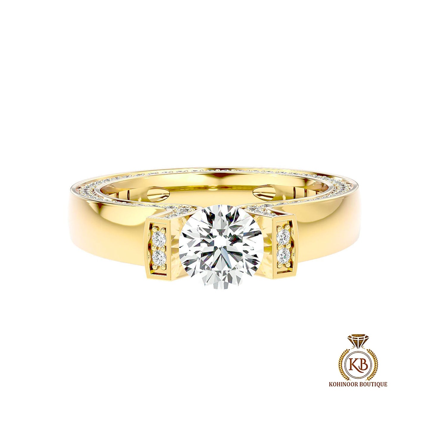 Round Cut Tension set Encrusted Moissanite Front Pave Engagement\Proposal\Anniversary\Wedding Ring for Men\Women\Unisex Band