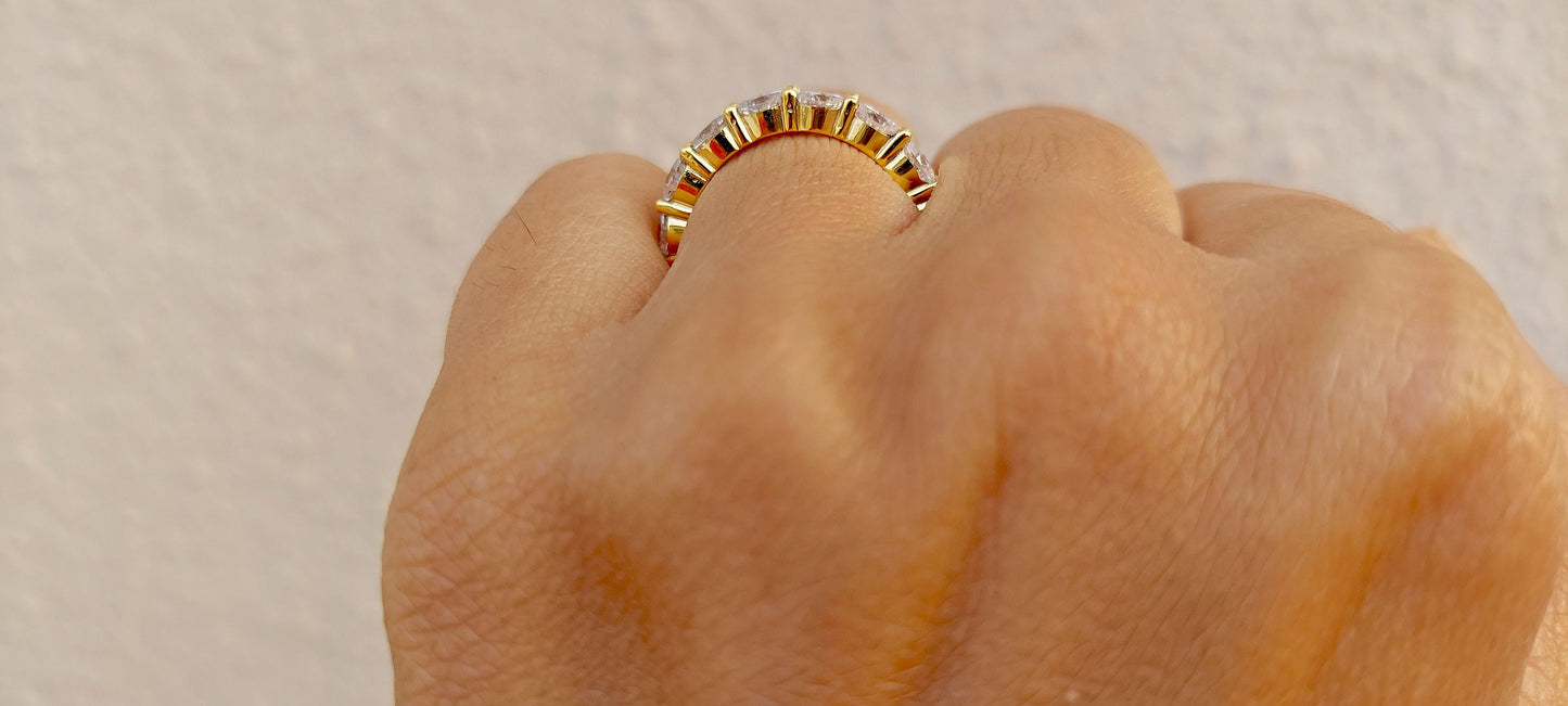 East West Oval Cut Colorless Moissanite Wedding band, Full\Half Eternity Ring, Stackable Ring in 18k\14k\10k White\Yellow\Rose Gold