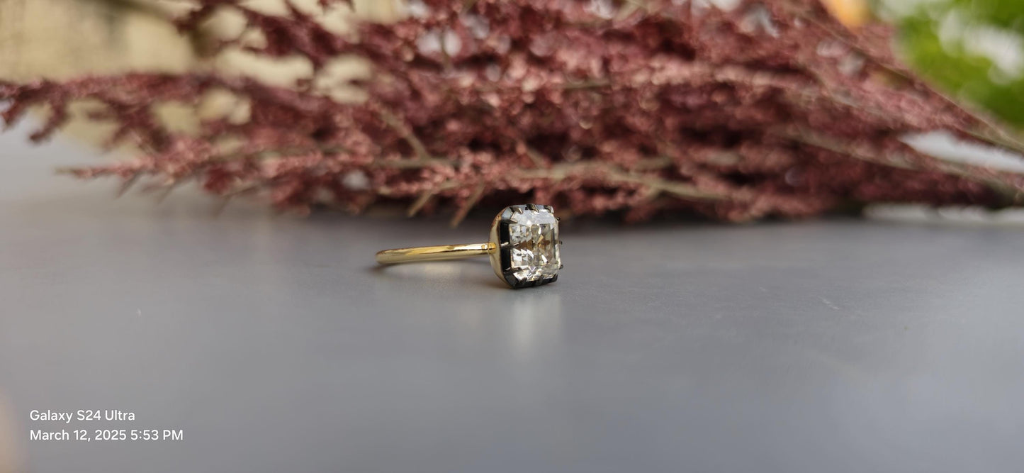 Asscher cut moissanite Button Back Georgian Cut Down Set blackened gold Solitaire Engagement ring, Ring for women, ring for her