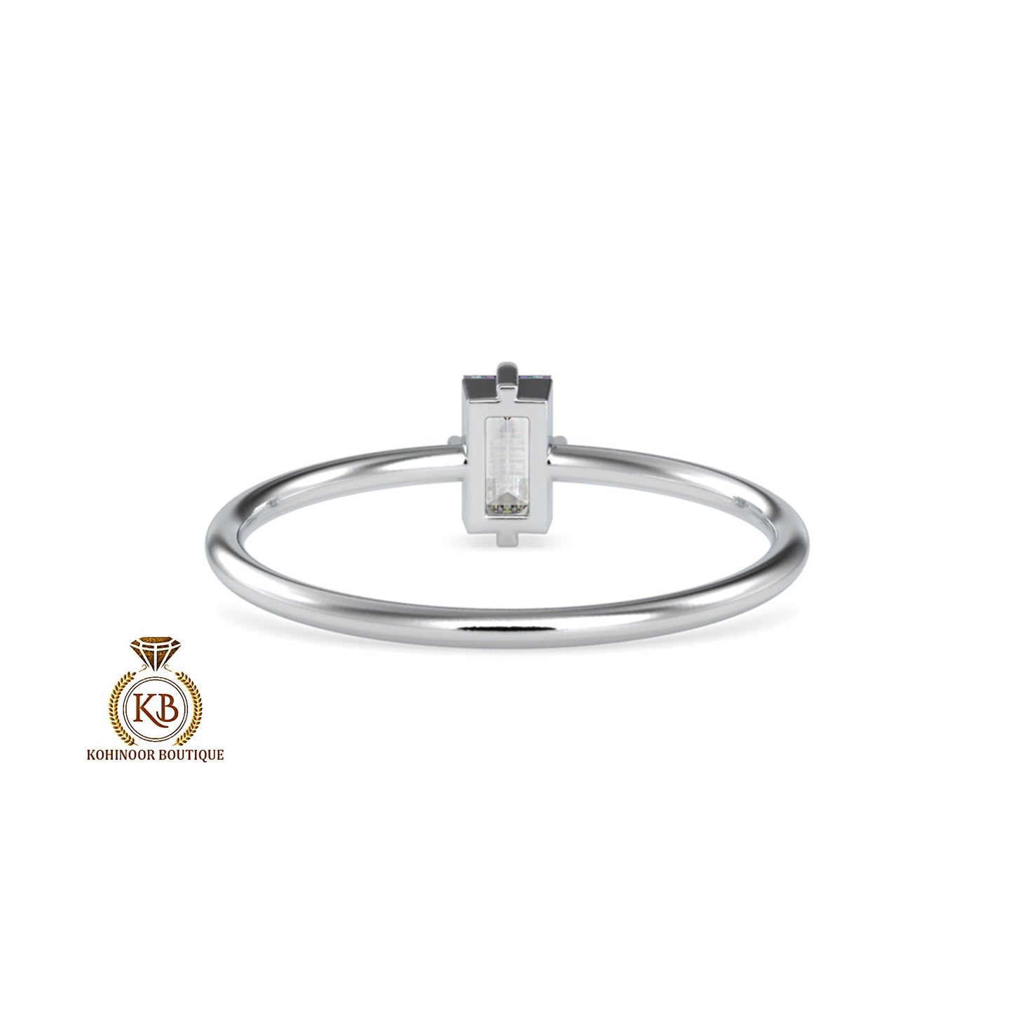 North-South-East-West like a compass Prongs Set Baguette Moissanite dainty engagement proposal ring ,Chic minimalist ring