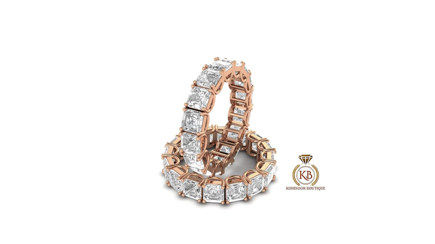 Asscher Octagon Cut Moissanite Half\Full Eternity Infinity statement Bridal stackable wedding band in White\Yellow\Rose Gold