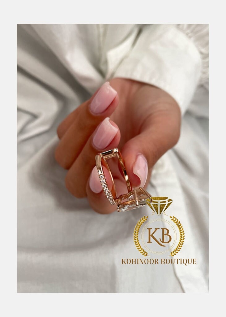 Unique Tilted Floating Marquise Cut Moissanite Double Band Solitaire Engagement\Bridal\propose\anniversary Ring