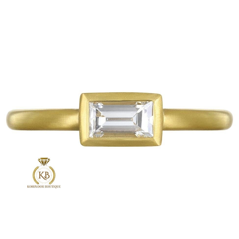 Baguette Moissanite Solitaire Ring, East West Bezel Set Solitaire Engagement Ring 18k\14k\10k White\Yellow\Rose Gold\Platinum