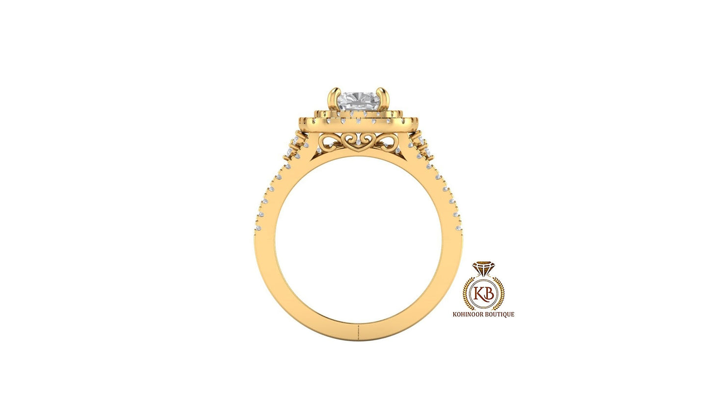 Cushion cut Moissanite double halo, split shank, Pave band with wedding band, Bridal set, Low profile engagement ring
