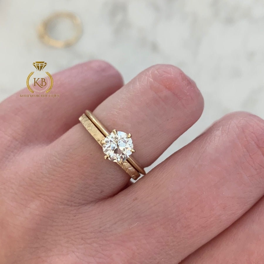 Tulip Basket set Old European Cut OEC Moissanite Solitaire Engagement Ring, Ring for her, Flower petal basket
