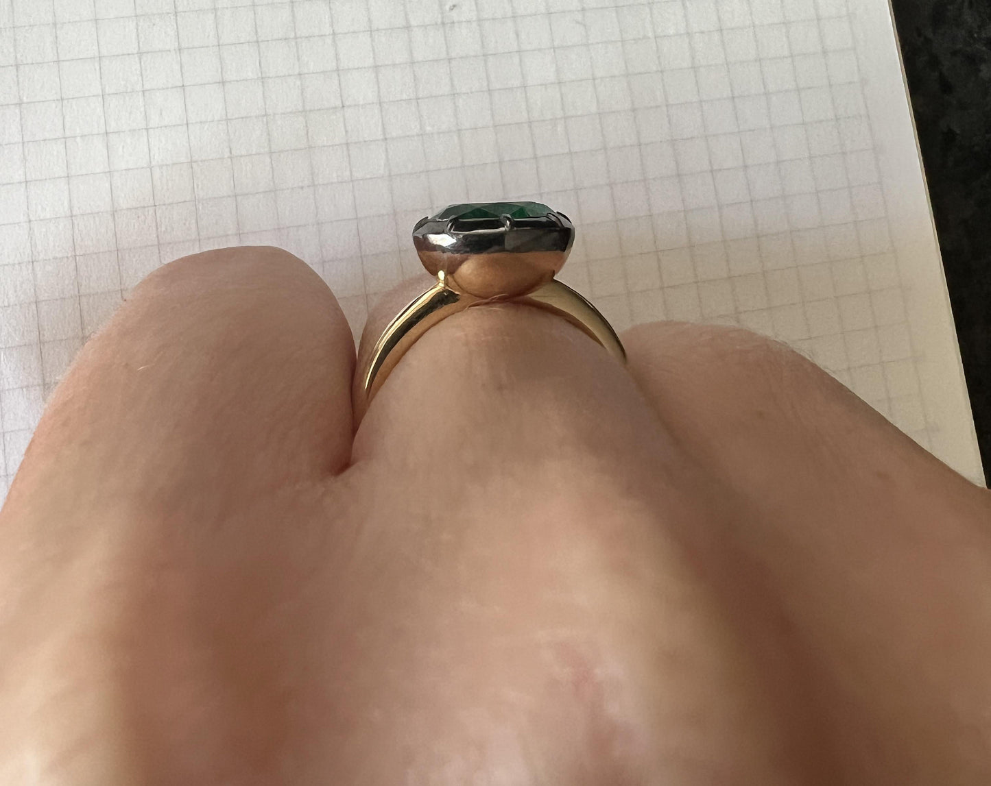 Lab Grown Hydro thermal Oval Emerald Button Back Georgian Cut Down Set Solitaire Engagement ring, Ring for her, Ring for Women