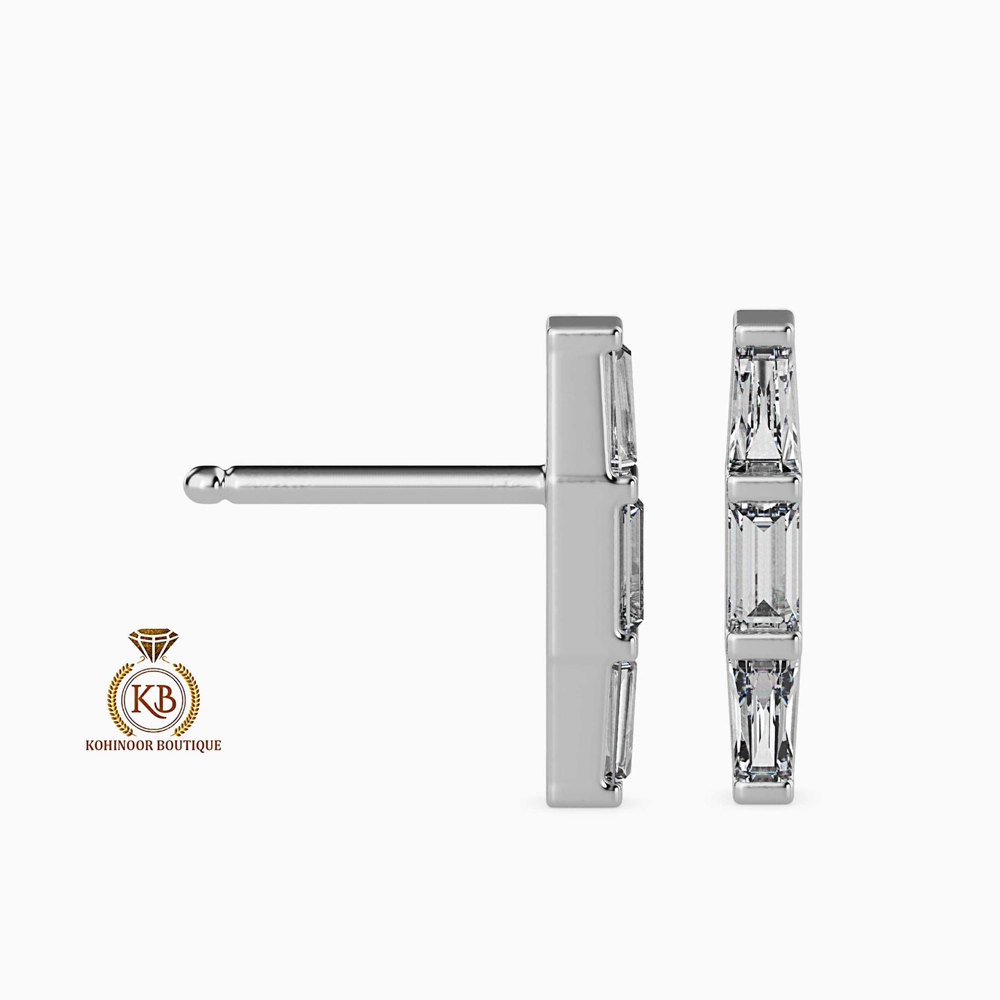 Baguette Moissanite 3 stone, Huggie, dangle, short drop earrings, earring for women girls, gift for wife, daughter, sister, mom