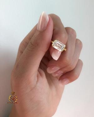 Emerald Cut Moissanite Half Bezel Engagement\Bridal\Propose\Promise\Wedding Ring in White\Yellow\Rose Gold