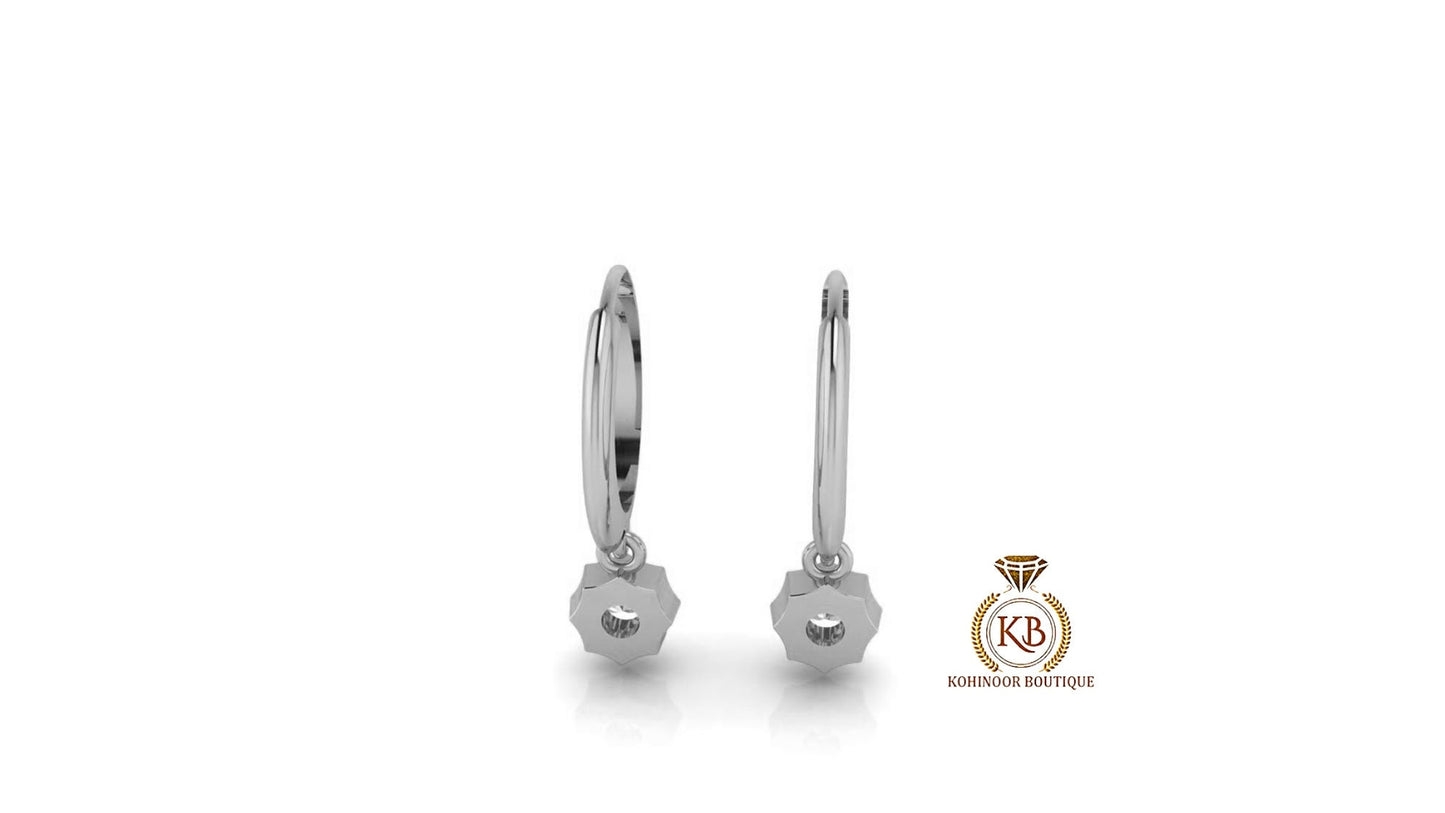Georgian Cut Down Collet Compass prongs Set Round Moissanite Hang on Gypset, Dangle Drop Earrings for women.