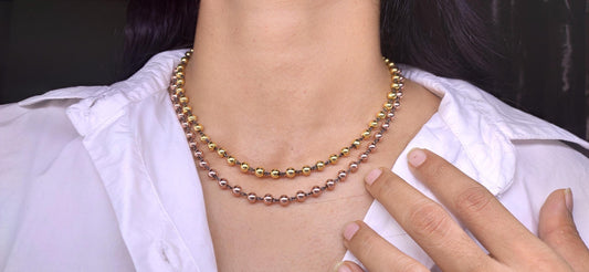 4.5 mm Ball n Chain Necklace with blackened gold links, Vintage Edwardian Antique necklace, Anniversary Gift, necklace for women