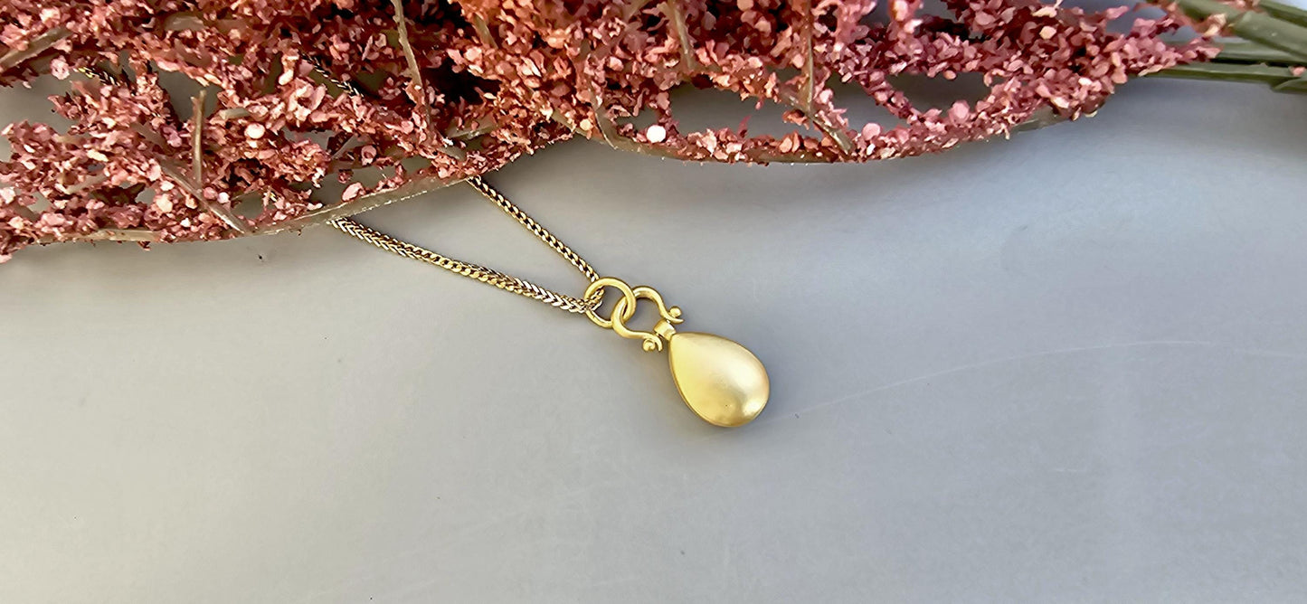 Bezel set moissanite Pear button back personalized pendant without chain in silver with matt gold polish, Pendant for women