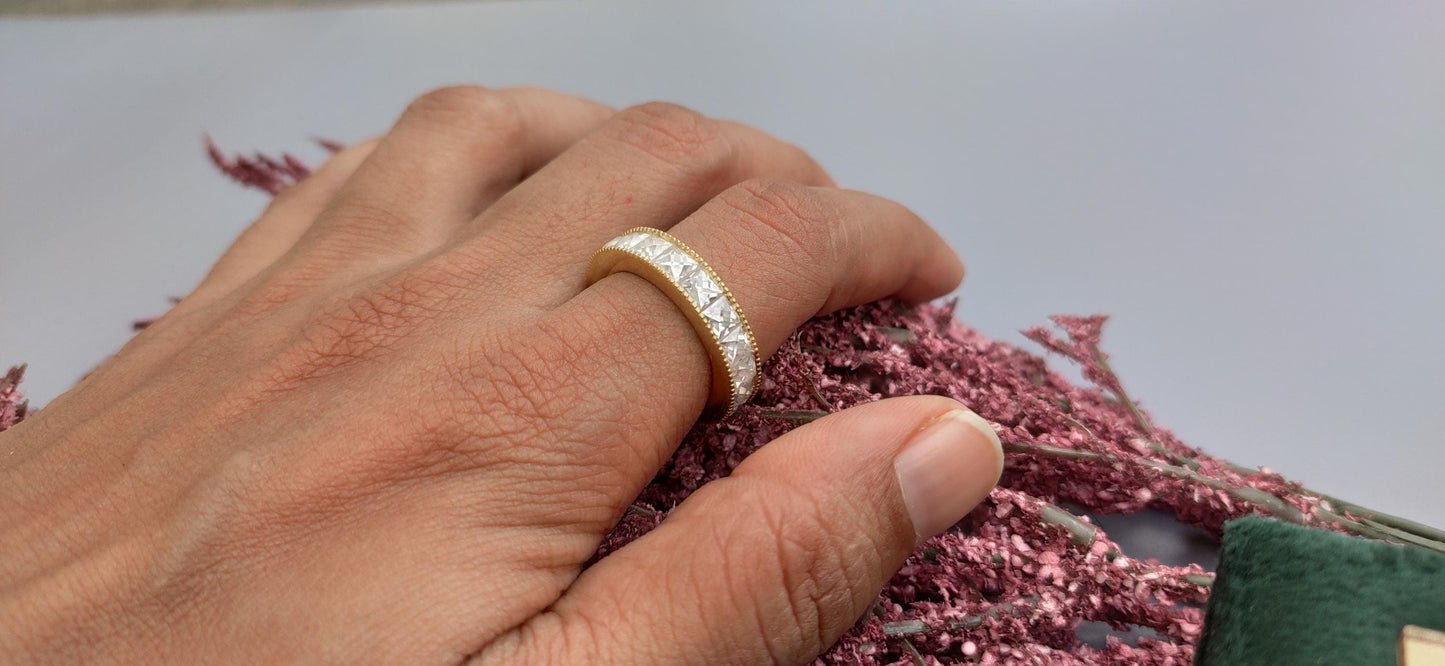 Vintage France\ French cut Moissanite Eternity ring,wedding band, stackable ring,Princess carre cut Half\Full eternity band,Anniversary gift