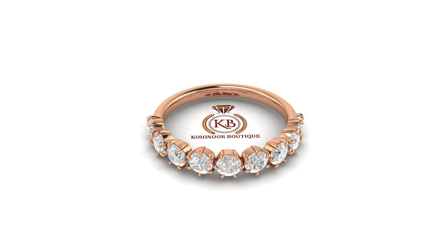 Round 9 stone Colorless Moissanite band, Anniversary gift, Wedding Band in 18k\14k\10k White\Yellow\Rose Gold