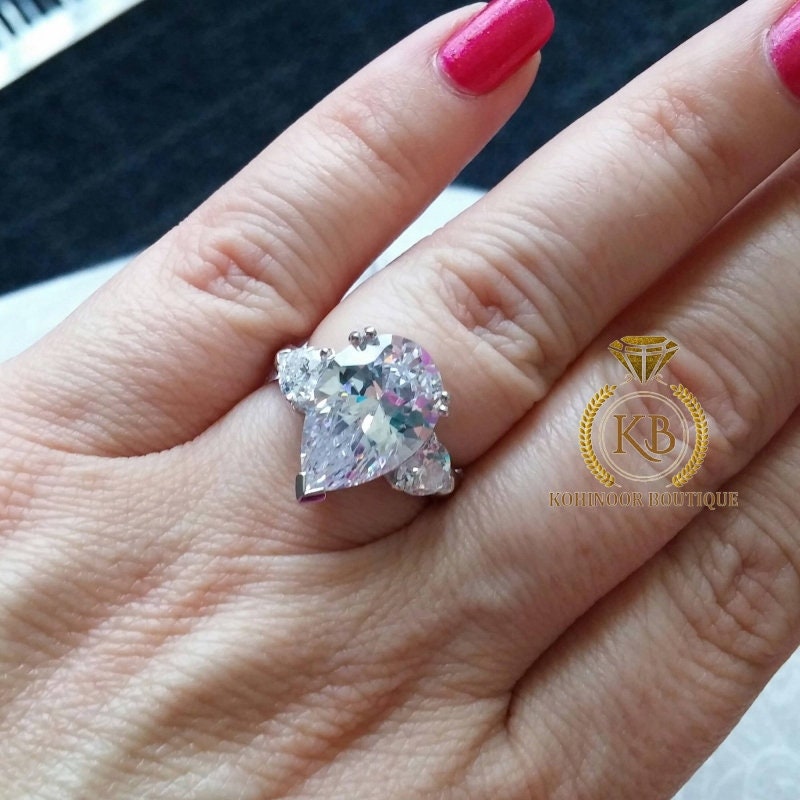 Pear 3-Stone moissanite solitaire Engagement Ring, ring for her, statement ring, gift for women