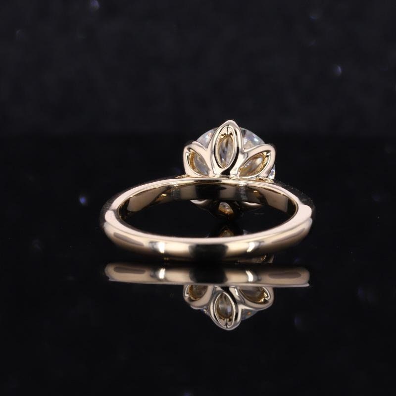 Round Old European Cut OEC Tulip Lotus Prong Bezel Cathedral Set Moissanite Solitaire Engagement Ring, flower basket  Promise\proposal Ring.