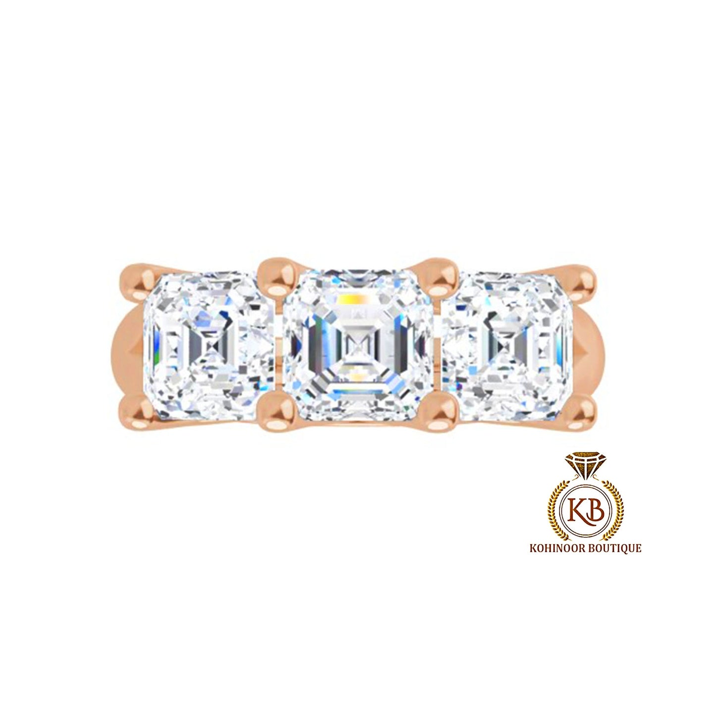 3 Stone Asscher Trellis Set Moissanite Engagement ring, ring for her, 3 stone anniversary ring, ring for women.