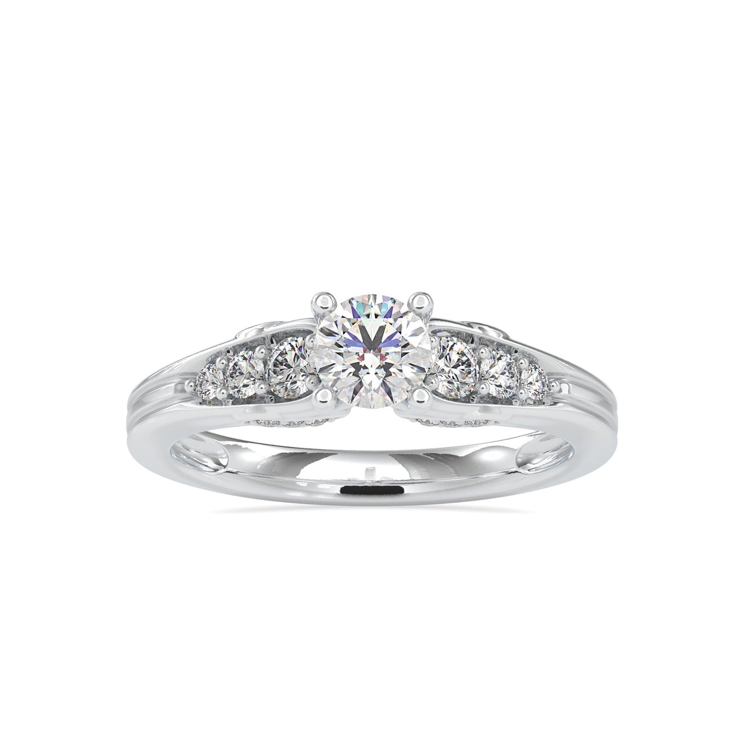 Round cut moissanite with side pave Solitaire Engagement ring, ring for her, ring for women, statement ring, right hand ring, gift for wife