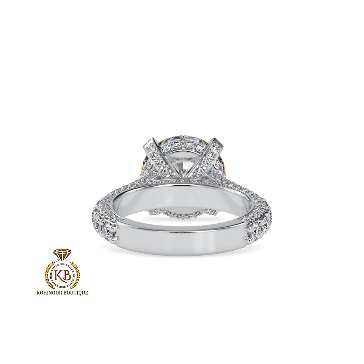 Round Cut Under Halo 3 side pave band Cathedral with pave basket Moissanite Engagement ring, art deco ring, right hand ring