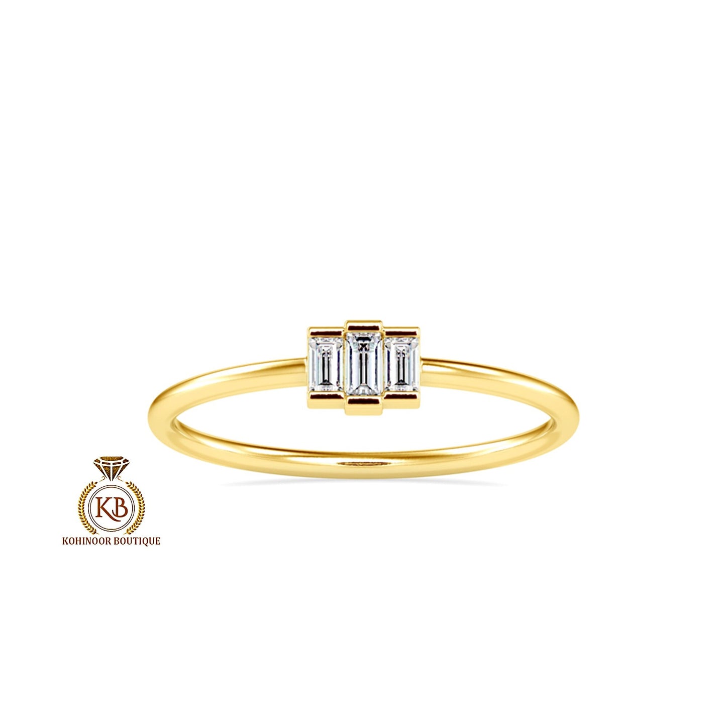 Baguette Moissanite 3 stone engagement ring, Chic statement ring, minimalist daily wear right hand ring, boho stackable ring