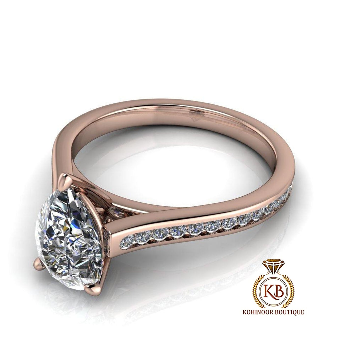 Pear cut moissanite Cathedral Trellis set with side pave Engagement Ring, ring for women, ring for her, gift for her