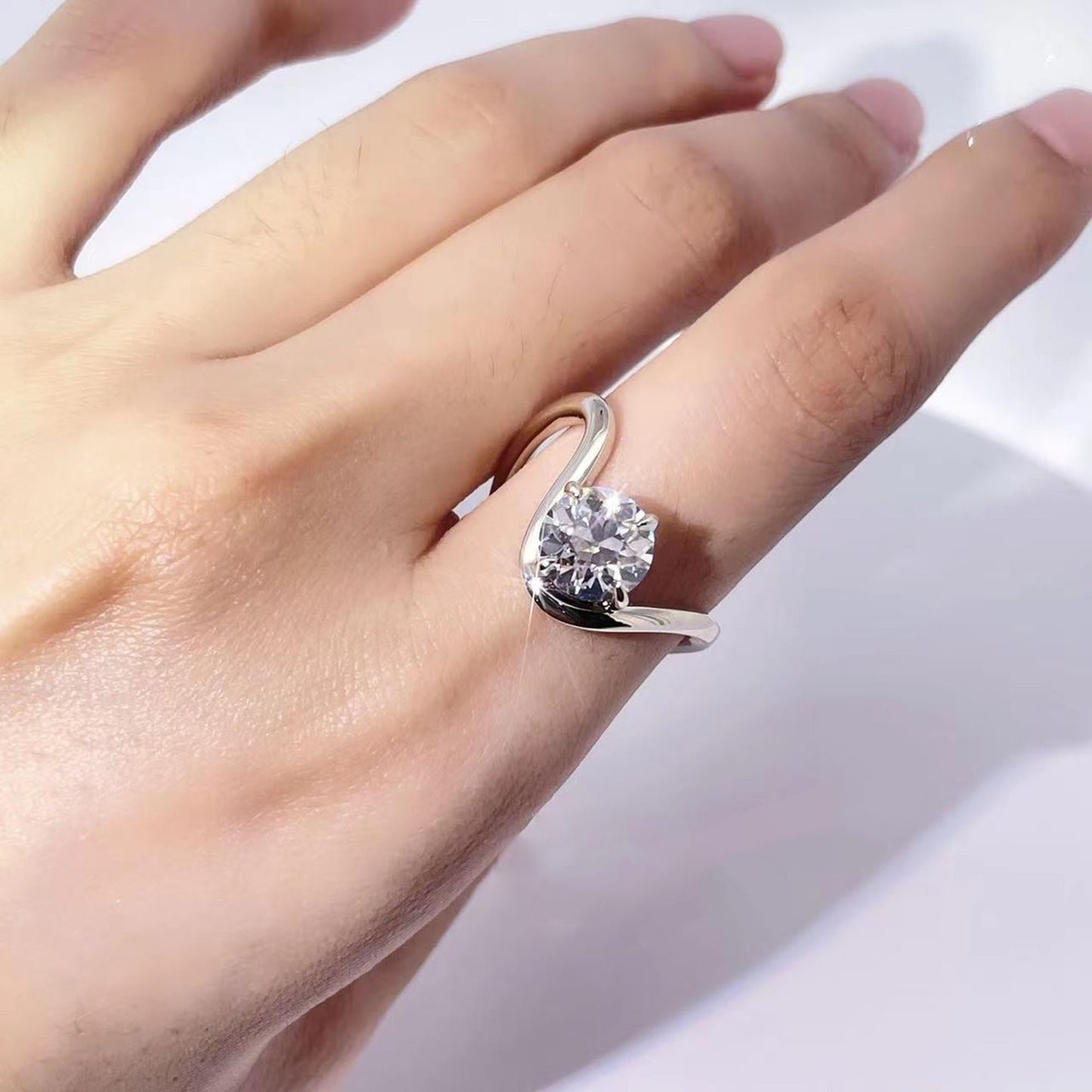 Floating Old European Cut OEC Compass prong NSEW set Solitaire Engagement ring, Ring for her, gift ring for women, vintage moissanite ring.