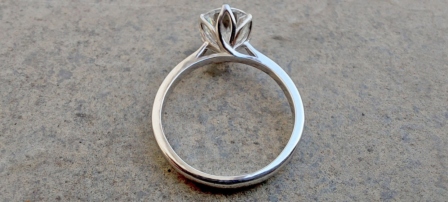 Tulip Lotus Prong Round Moissanite Solitaire Engagement Ring,flower basket  Promise\proposal Ring.