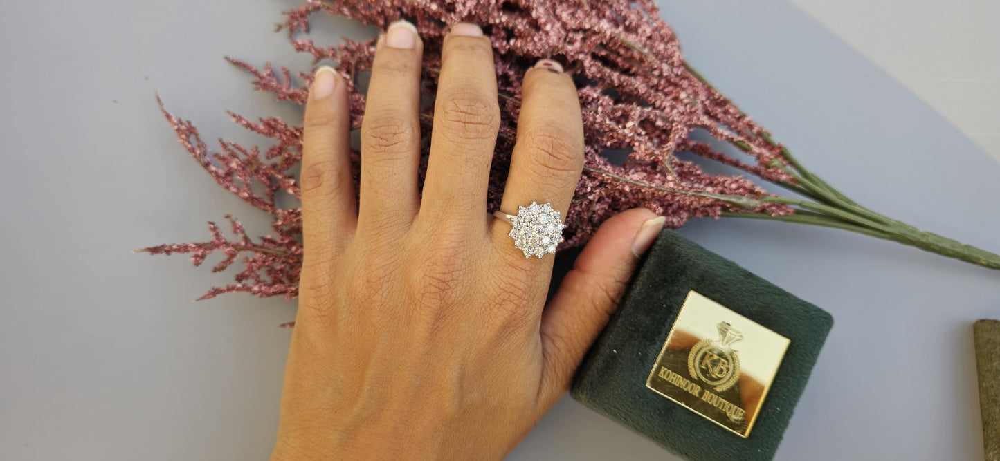 Double halo Cluster Art Deco Moissanite Floral Flush Set Engagement ring, statement ring, Right hand ring, cocktail ring, ring for women