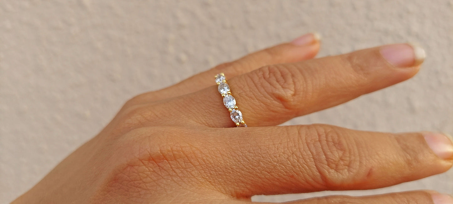 East West Oval Cut Colorless Moissanite Wedding band, Full\Half Eternity Ring, Stackable Ring in 18k\14k\10k White\Yellow\Rose Gold