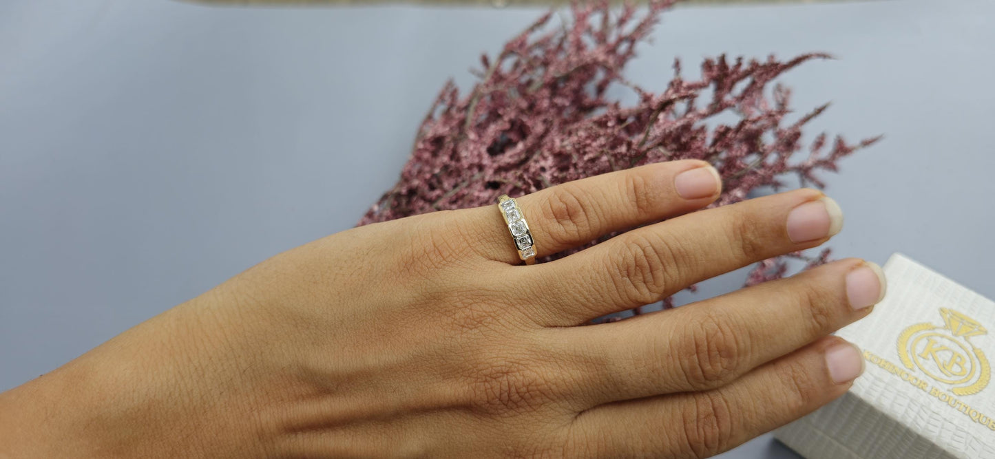 5 stone half bezel set cushion cut moissanite band, 5 stone anniversary band, 5 stone ring, ring for women, ring for her, gift for wife