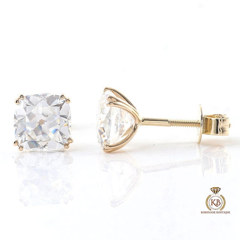 Cushion Old Mine Cut OMC Moissanite Earrings studs , Studs for women, Mother's day gift, screw back , push back earring, wedding studs