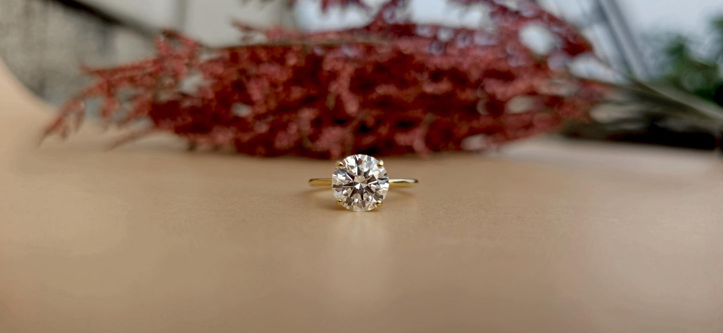 Tulip Lotus Prong Round moissanite Solitaire Engagement Ring, ring for her, gift for her, proposal ring, gift for wife
