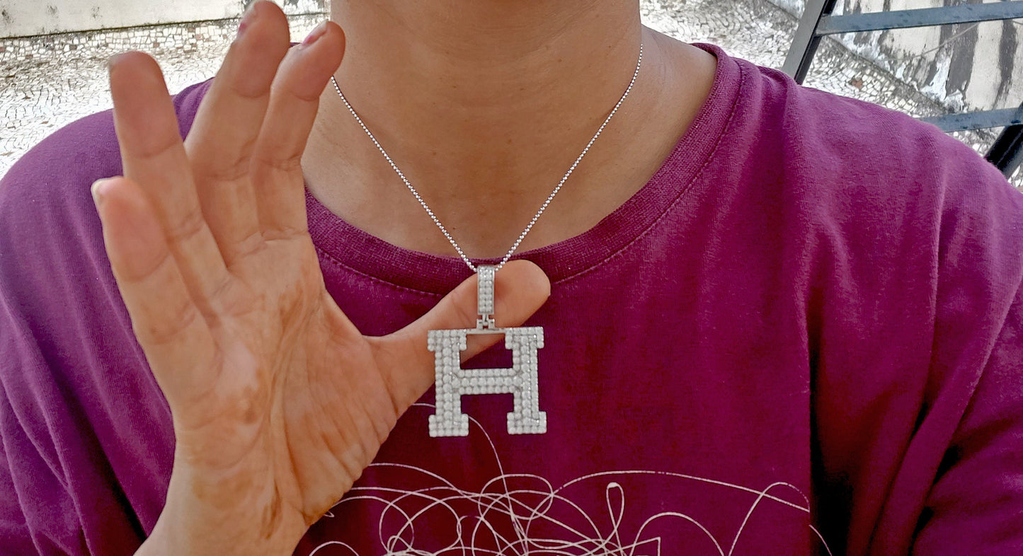 Hip Hop Pendant, Moissanite Alphabet Letter Pendant ,iced out Alphabet Initial Pendant in 10k\14k\10k Rose\White\Yellow Gold