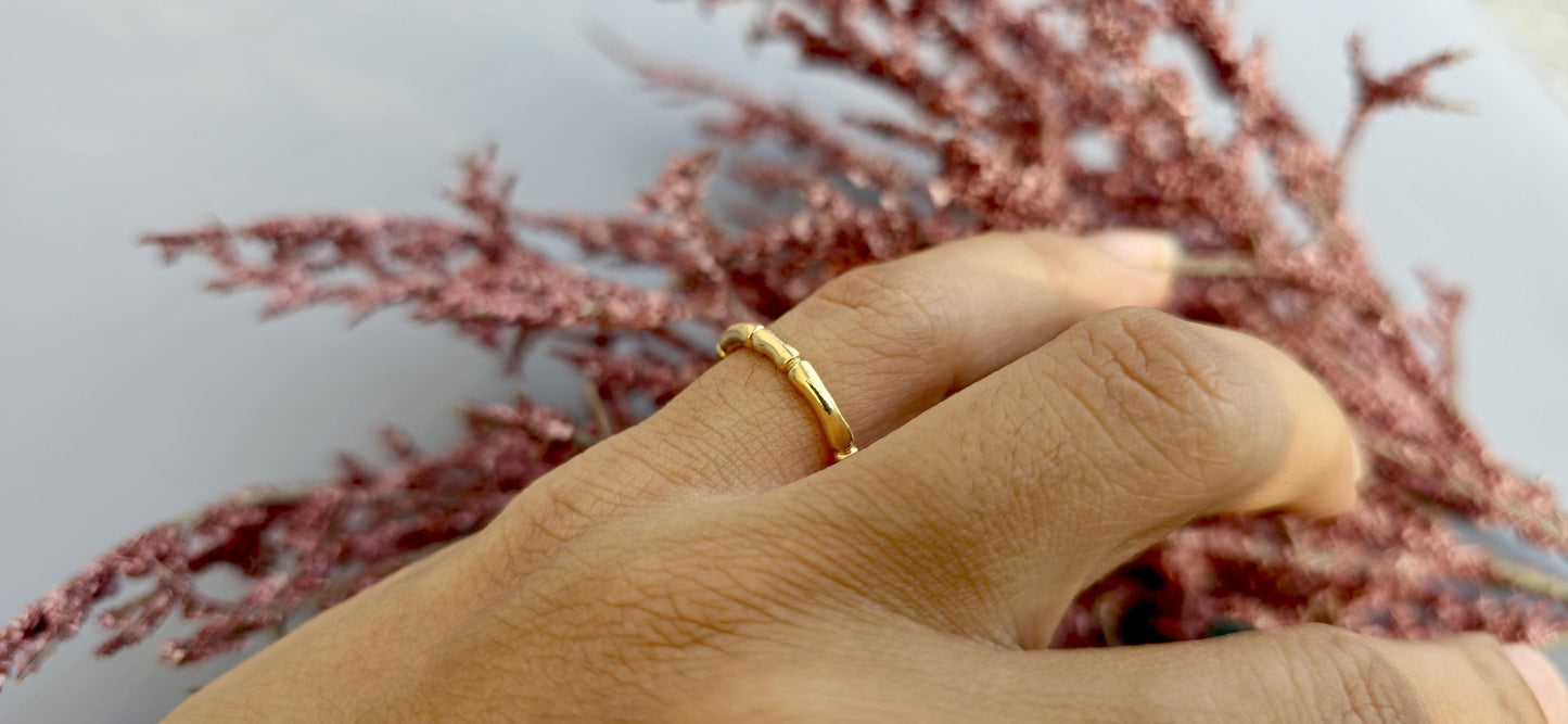 Bamboo wedding band, stackable band for women, gift for women, silver, solid gold band for women, ring for her, delicate dainty band