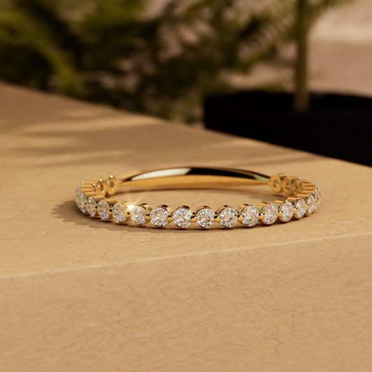 Floating Moissanite wedding band, Half\Full eternity Distance wedding ring, Bubble stackable minimalist dainty ring, Wedding band