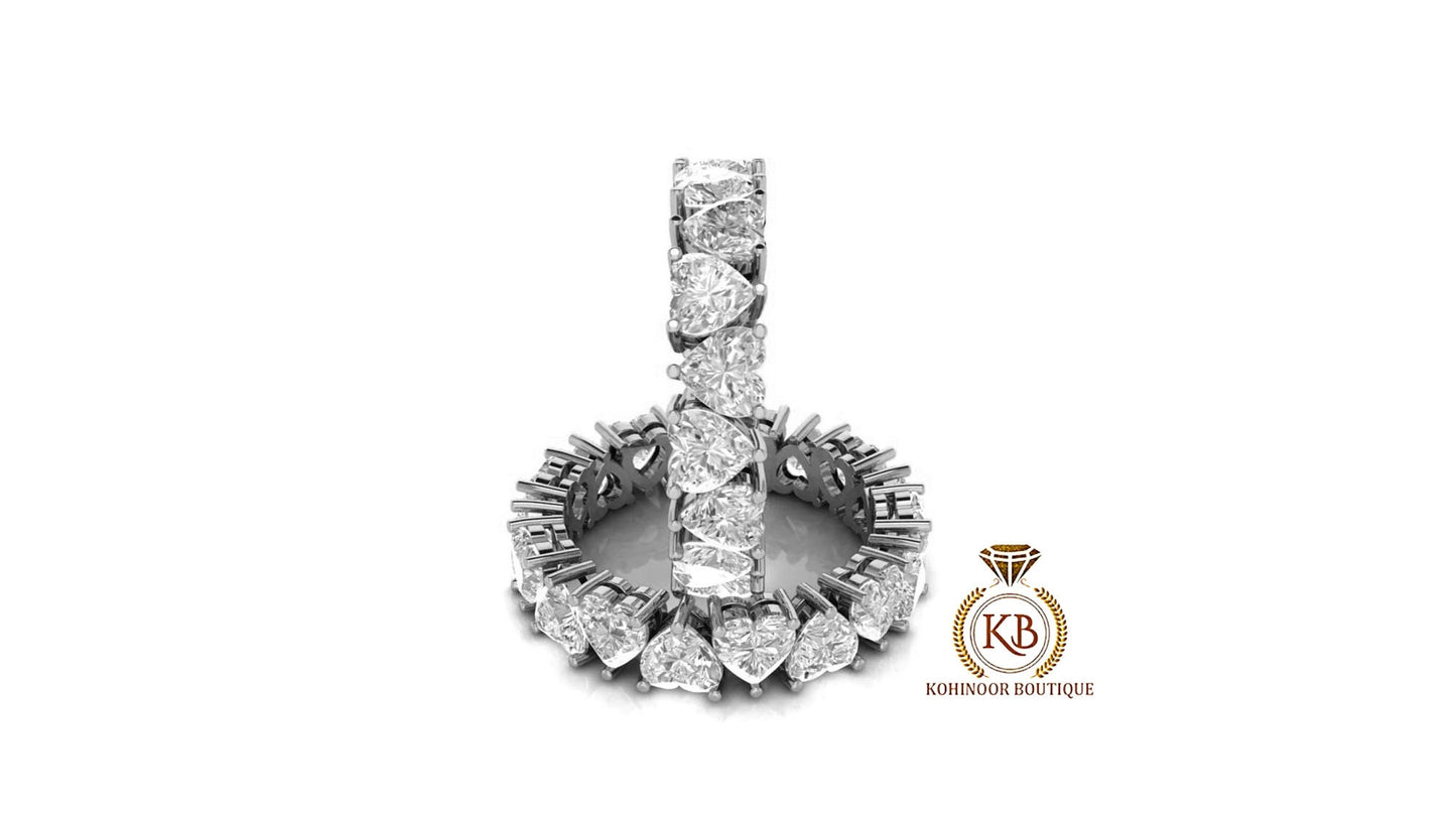 Heart Cut Moissanite Half\Full Eternity Wedding Band,Bridal stackable,Statement ring in White\Yellow\Rose Gold,Anniversary Gift