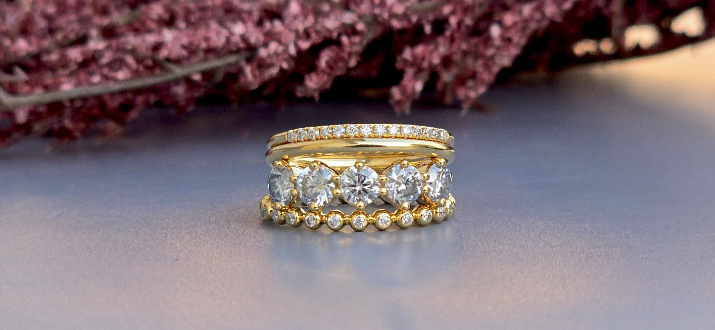 5 stone Round cut Moissanite ring, Anniversary Band, Anniversary gift for wife, ring for her, Right-hand ring, stackable band