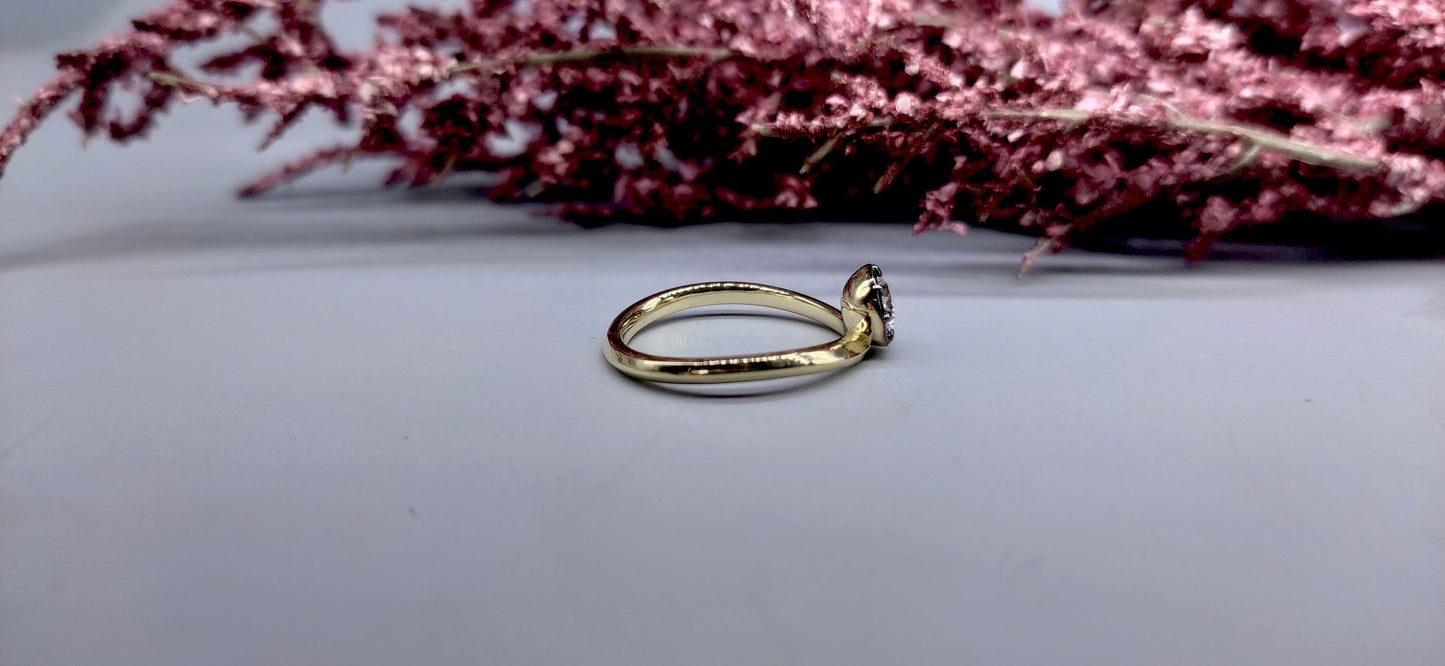 Round Cut Moissanite Georgian cut down button back solitaire Knife edge band engagement ring, ring for her\women, blackened gold ring.