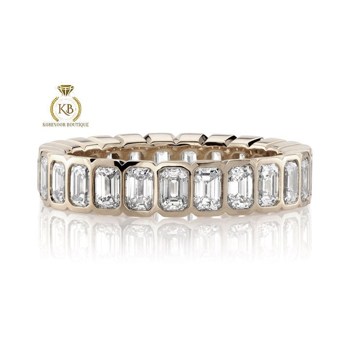Bezel set Emerald Cut Moissanite Eternity Ring, Half\Full Eternity Ring, Stackable wedding band in 18k\14k\10k White\Yellow\Rose Gold