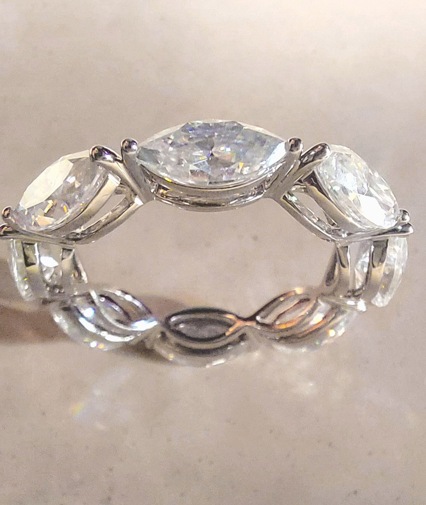 East West Set Marquise Moissanite half\full eternity wedding band, Bridal stackable, Anniversary gift for wife