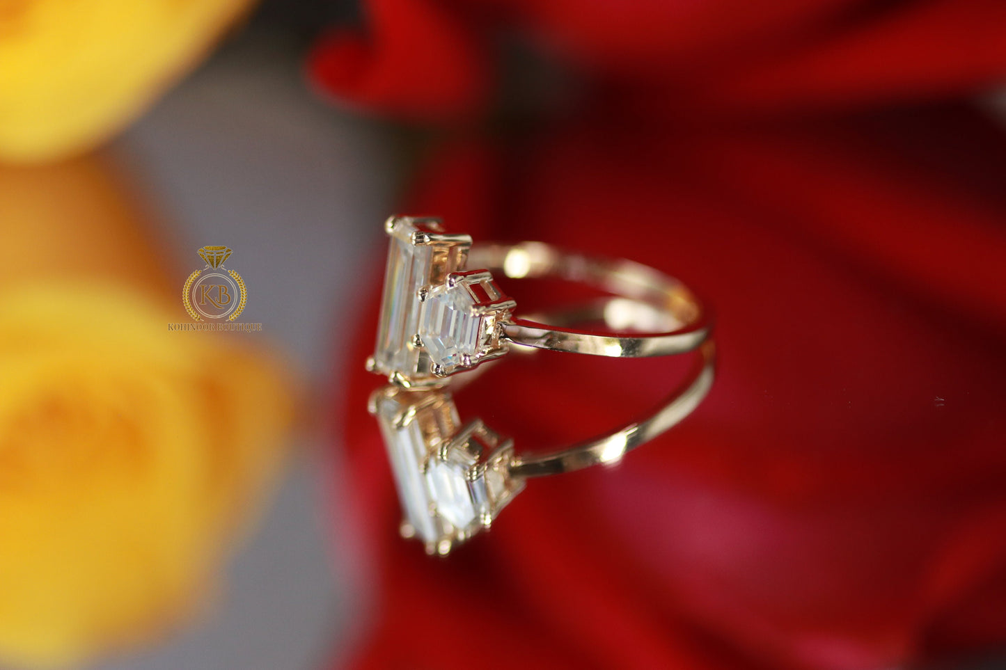 Baguette & hexagon moissanite Toi Et Moi two stone Engagement ring, wedding\promise\proposal ring, gift for her