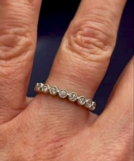 Milgrain bezel set half eternity wedding band, 9 stone anniversary band, gift for wife, ring for women, band for women, vintage wedding band