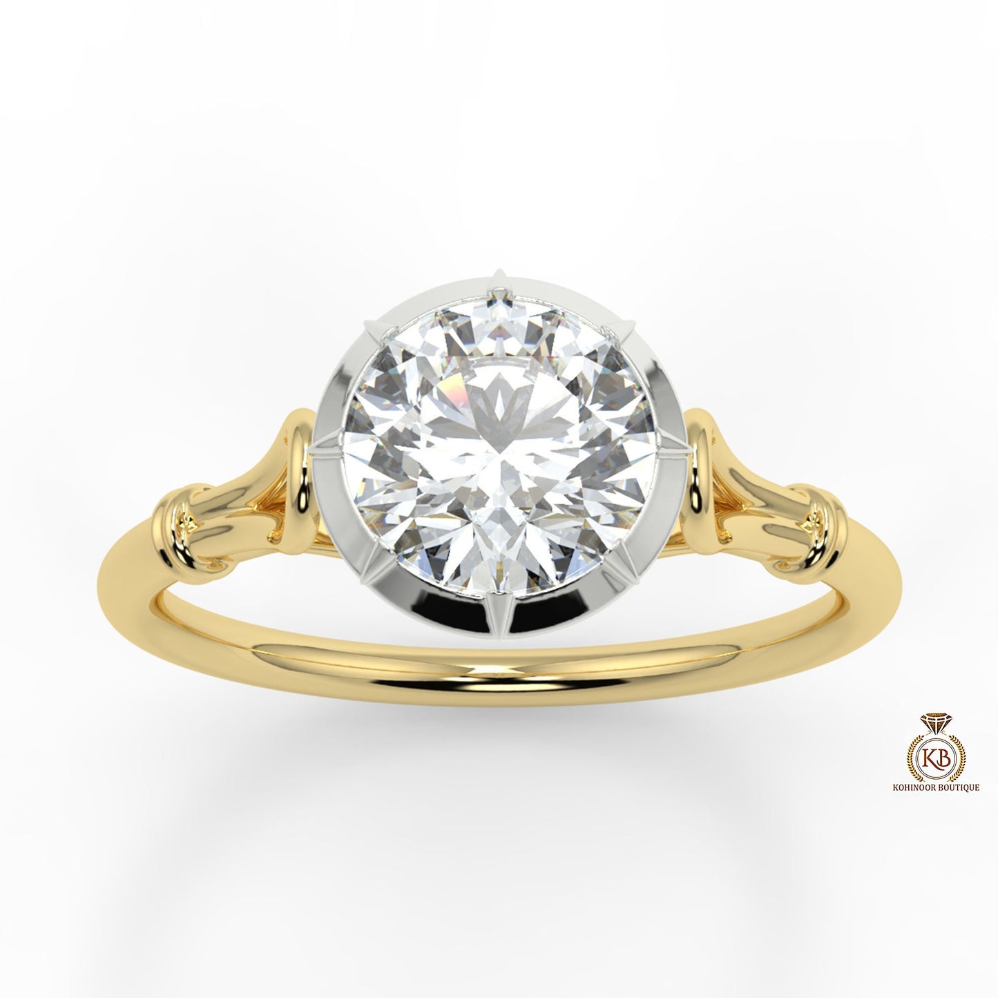 Round Georgian cut down set Moissanite Single\Dual tone Solitaire Engagement\propose Ring with White\Yellow\Rose Gold