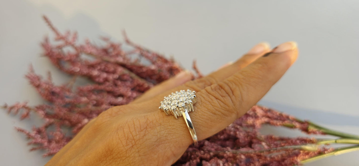 Double halo Cluster Art Deco Moissanite Floral Flush Set Engagement ring, statement ring, Right hand ring, cocktail ring, ring for women