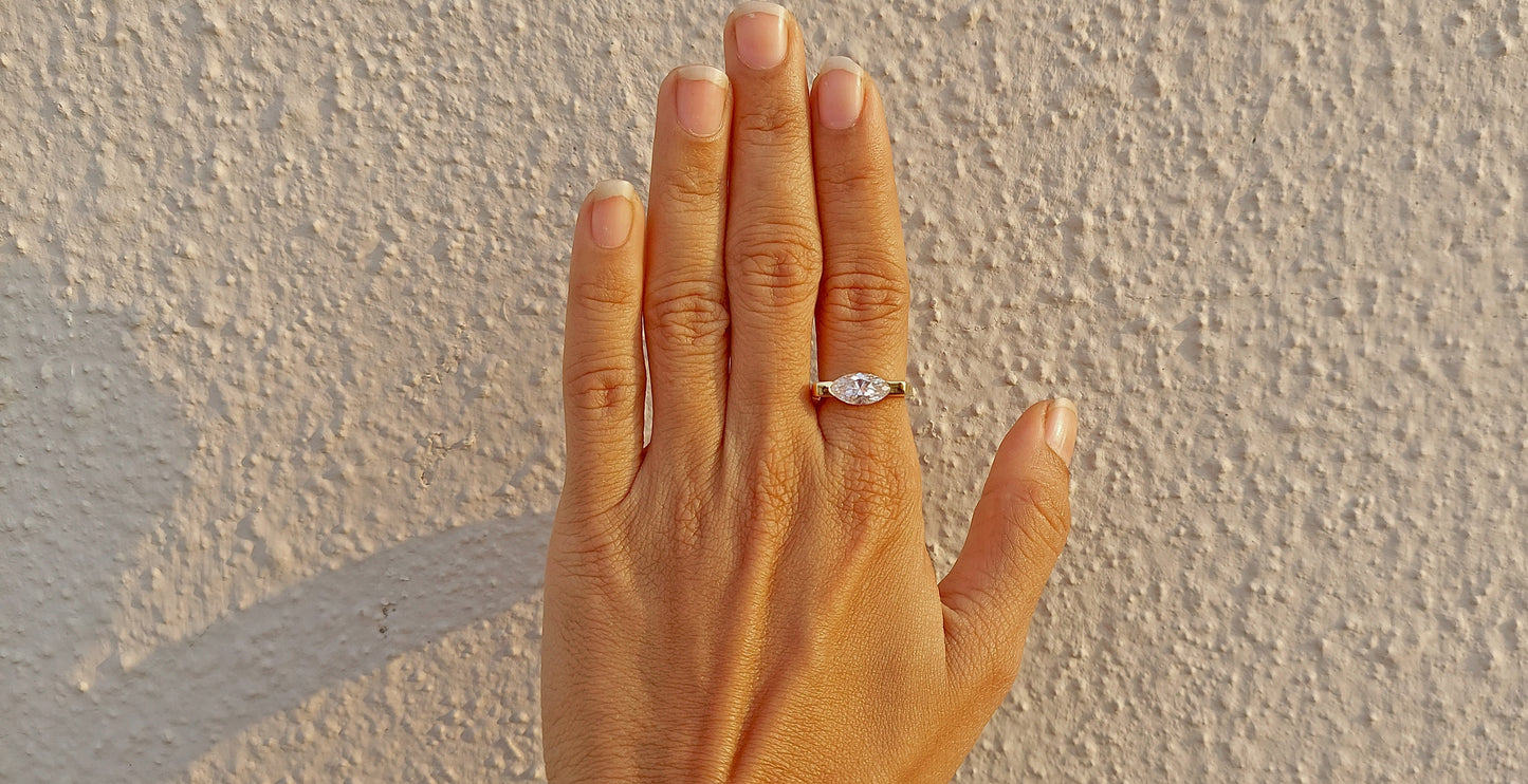 East West Set Marquise Moissanite Solitaire Ring with square Shank Engagement ring, Proposal\Mother\Anniversary Ring, Gift for her