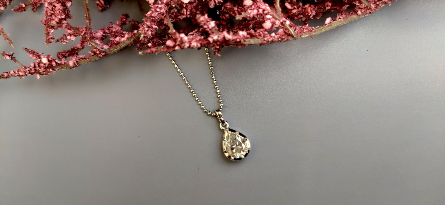 Ready to ship 14kt white gold Georgian cut down set Solitaire Moissanite Pendant without chain, Pendant for women, Anniversary Gift