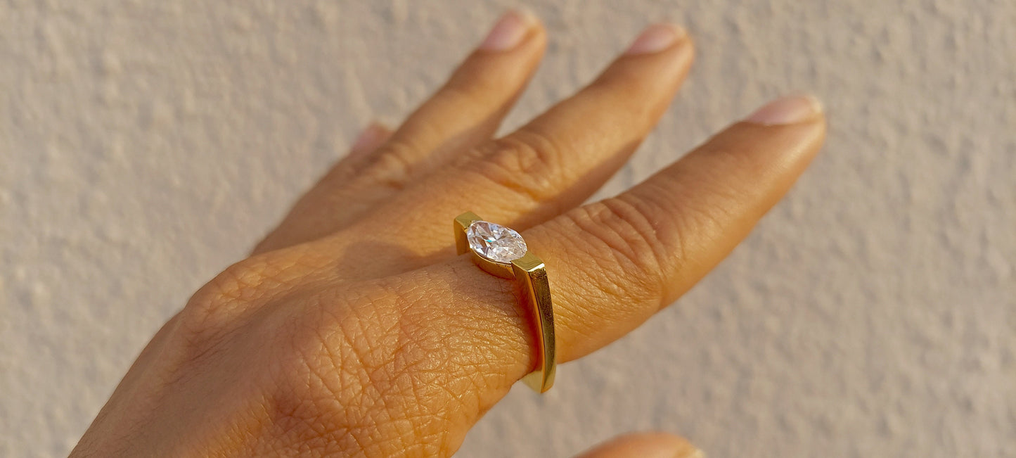 East West Set Marquise Moissanite Solitaire Ring with square Shank Engagement ring, Proposal\Mother\Anniversary Ring, Gift for her